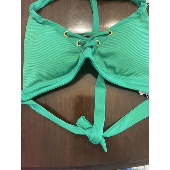 NWT BECCA Women's Bikini Top Size M Green Triangle Halter Plunge Neckline Medium - Picture 5 of 11